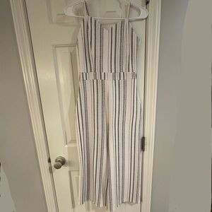 Crave Fame Black and White Striped Jumpsuit